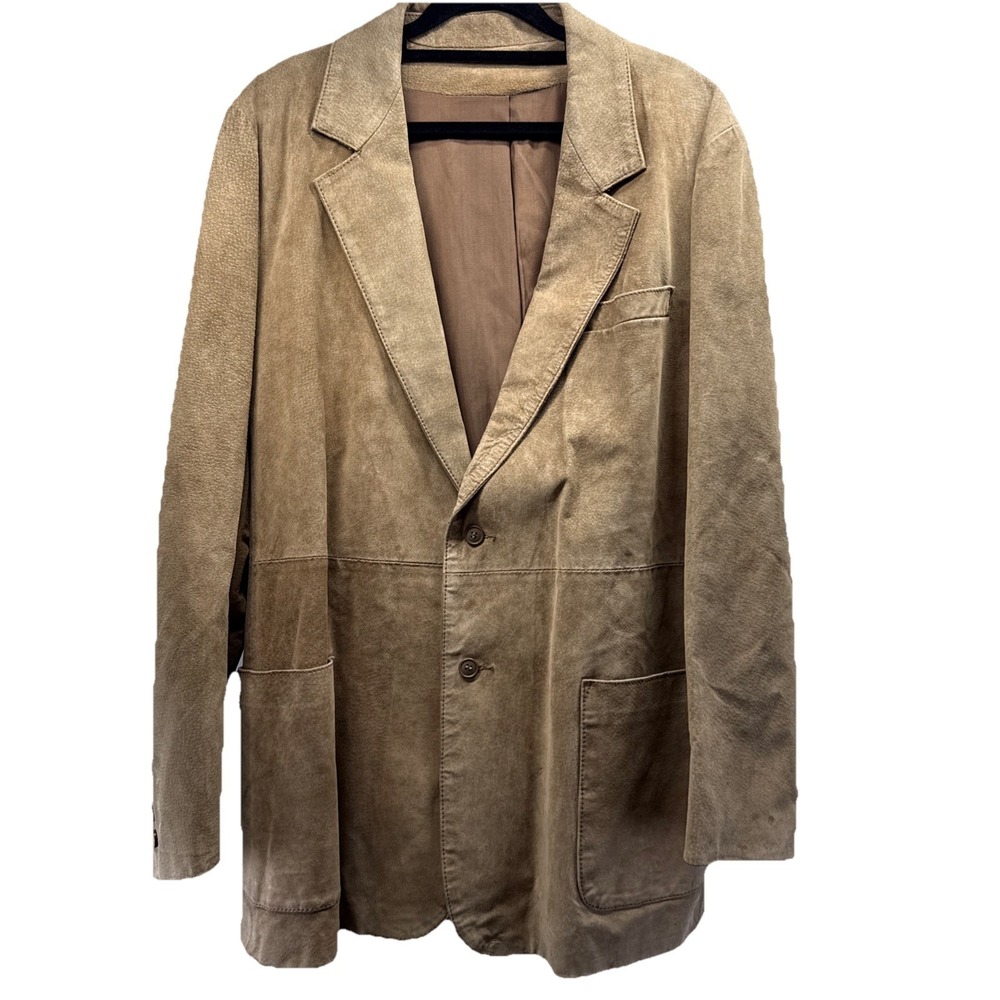Vintage Sears Leather Shop Mens Suede Blazer Sz 42 Tan Lined Pockets Long Sleeve